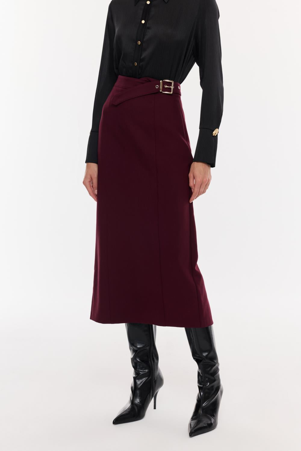 Kuşak Detaylı Kalem Etek