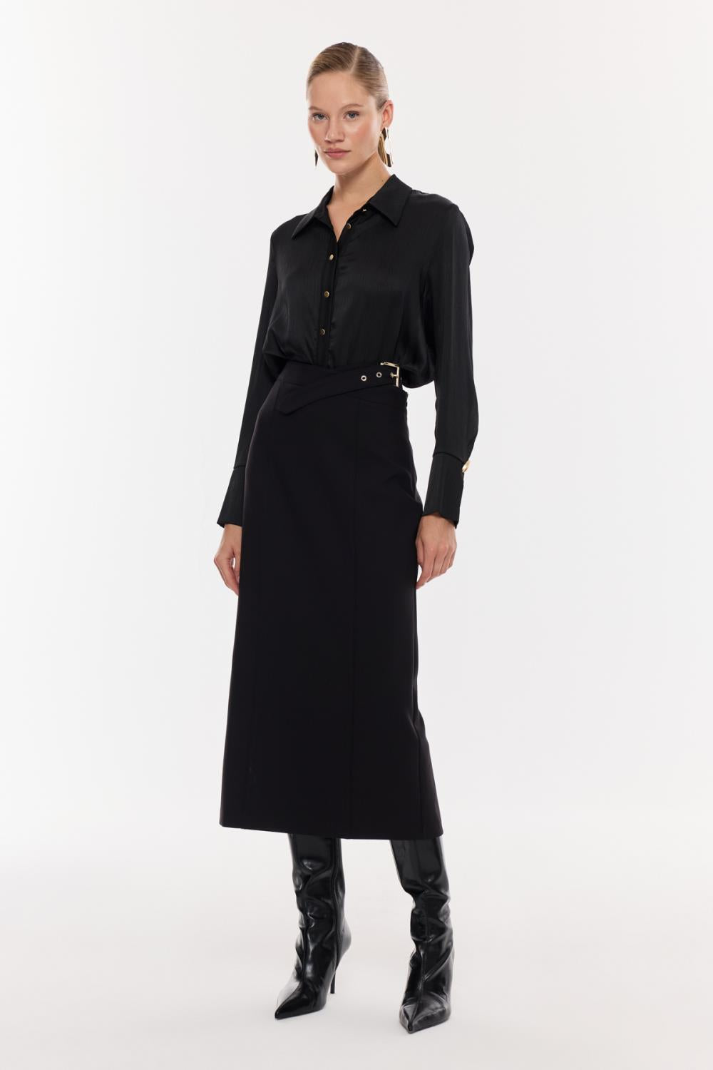 Kuşak Detaylı Kalem Etek