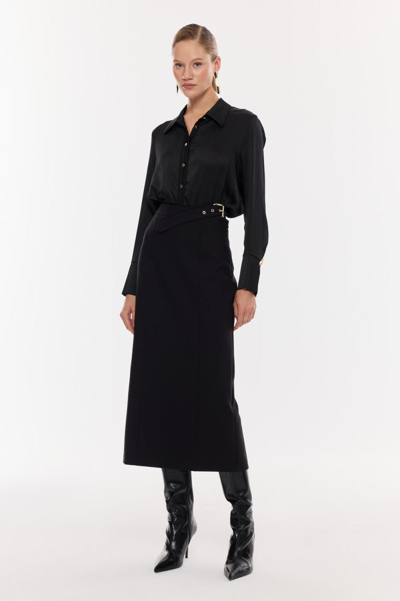 Kuşak Detaylı Kalem Etek