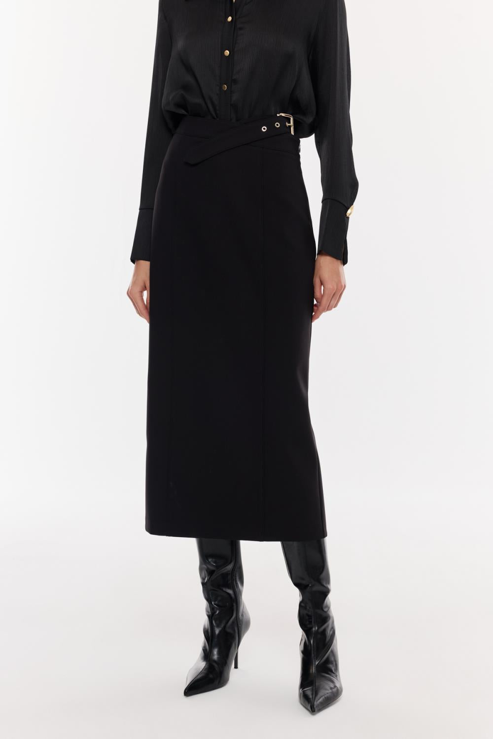 Kuşak Detaylı Kalem Etek