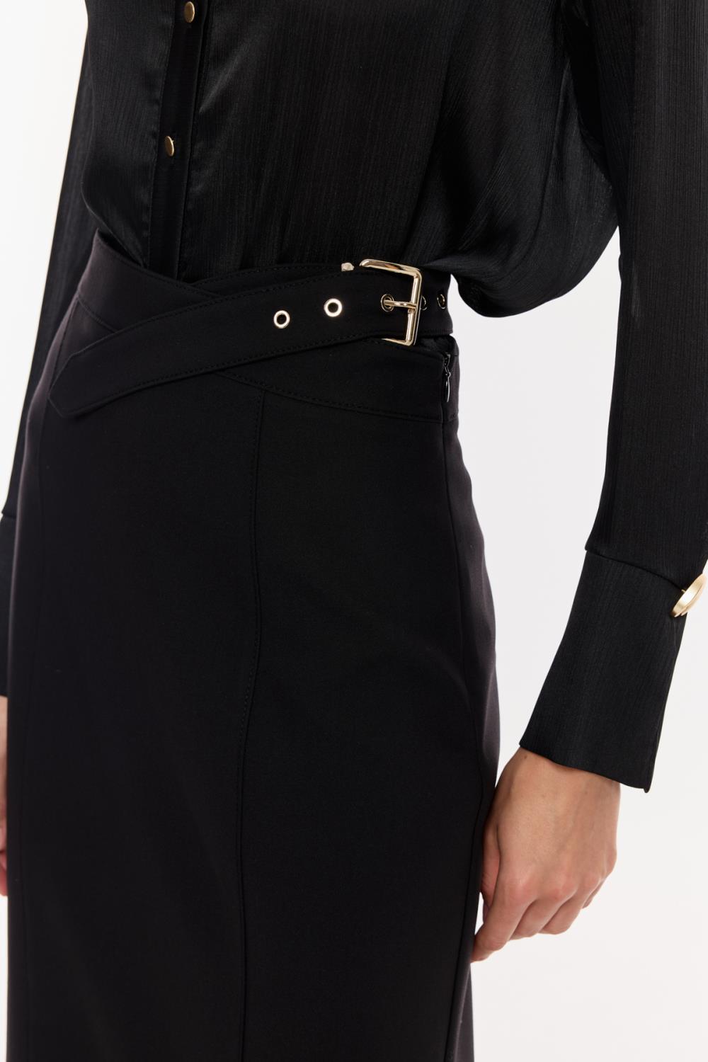 Kuşak Detaylı Kalem Etek