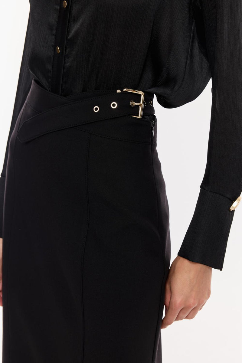 Kuşak Detaylı Kalem Etek