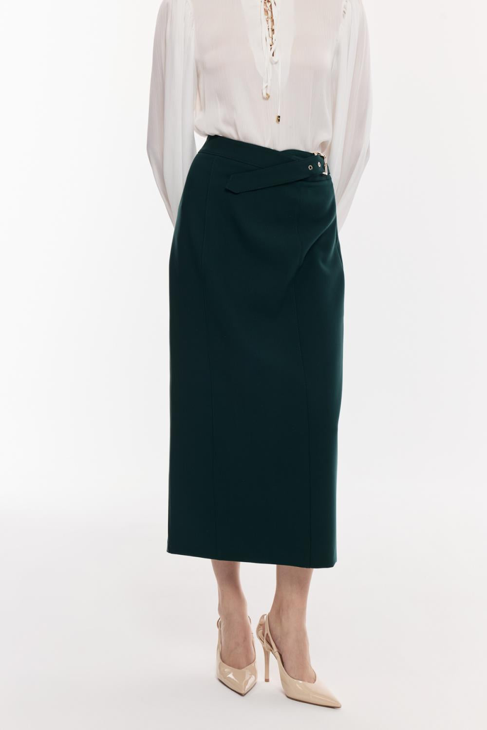 Kuşak Detaylı Kalem Etek