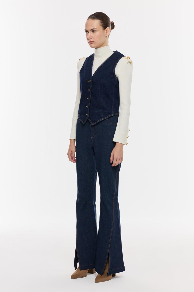 Modern Dikişli Denim Yelek