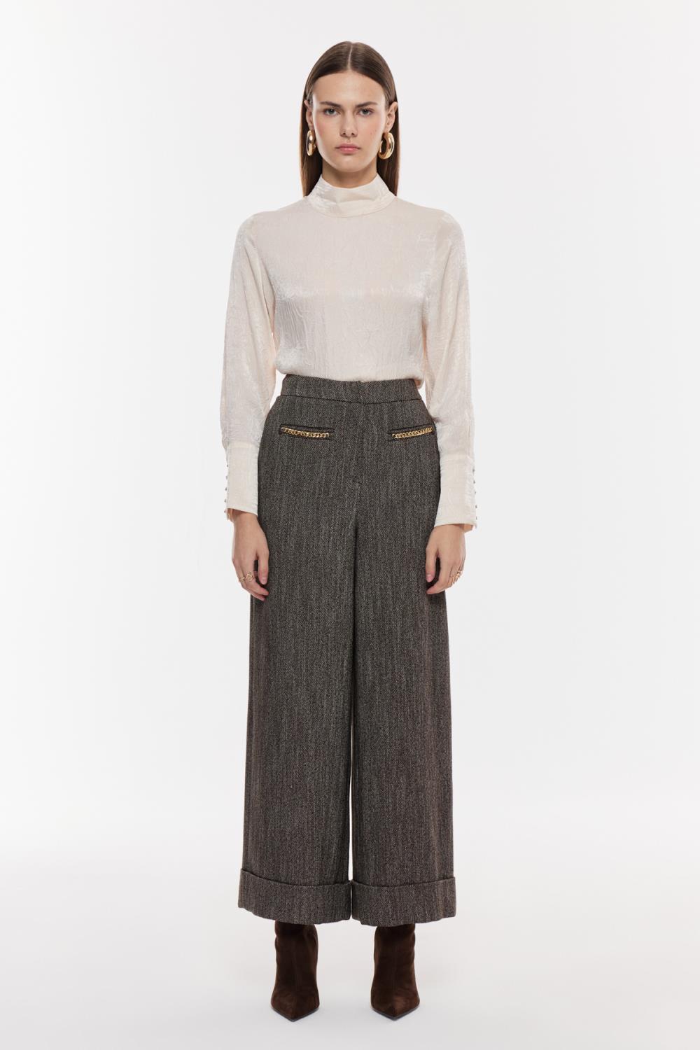 Zincir Detaylı Geniş Paça Pantolon