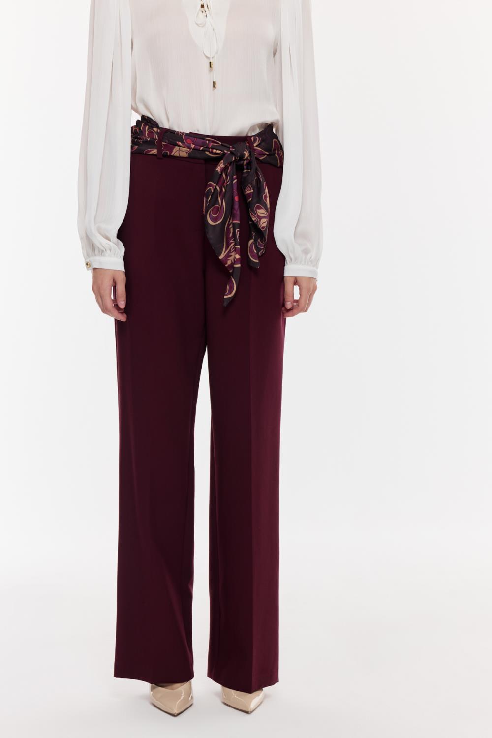 Kuşak Detaylı Dökümlü Pantolon BORDO