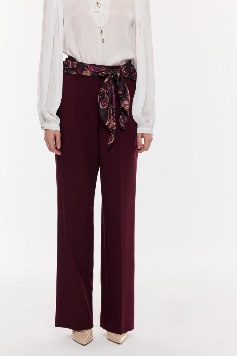 Kuşak Detaylı Dökümlü Pantolon BORDO