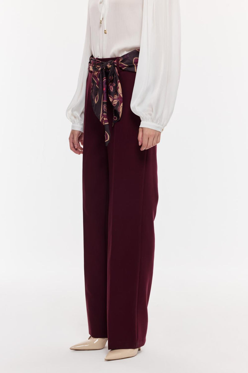 Kuşak Detaylı Dökümlü Pantolon BORDO