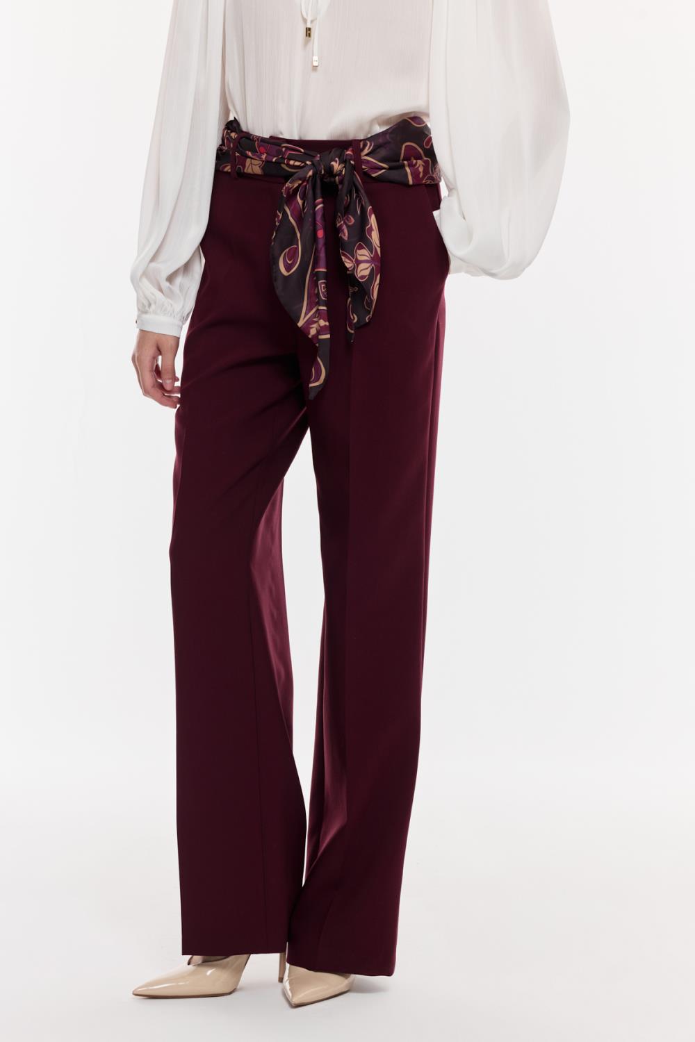 Kuşak Detaylı Dökümlü Pantolon BORDO