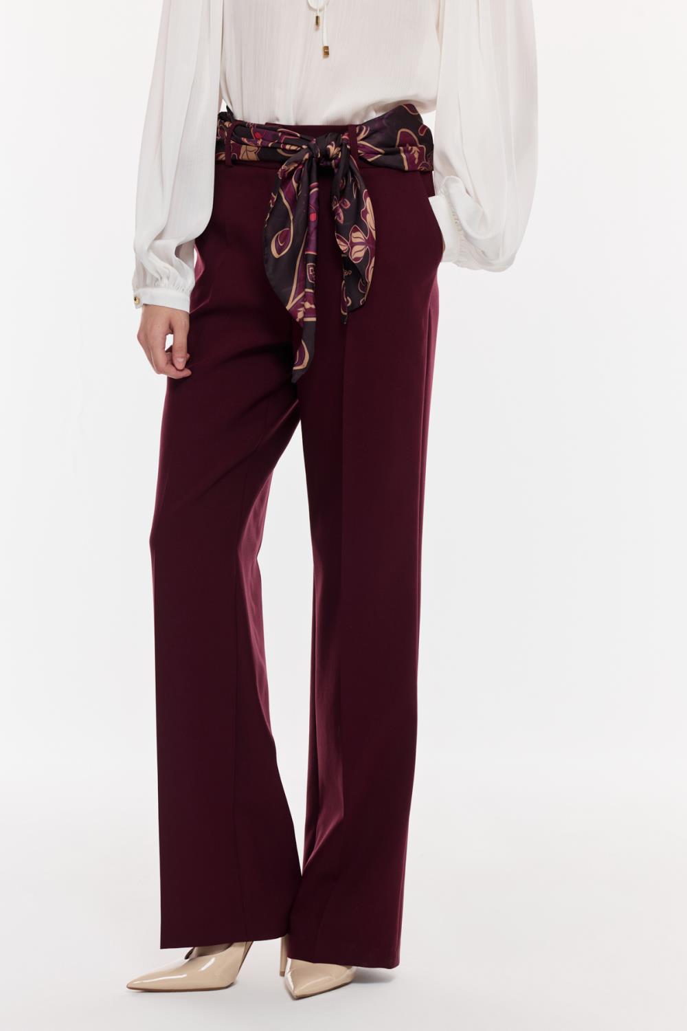 Kuşak Detaylı Dökümlü Pantolon BORDO