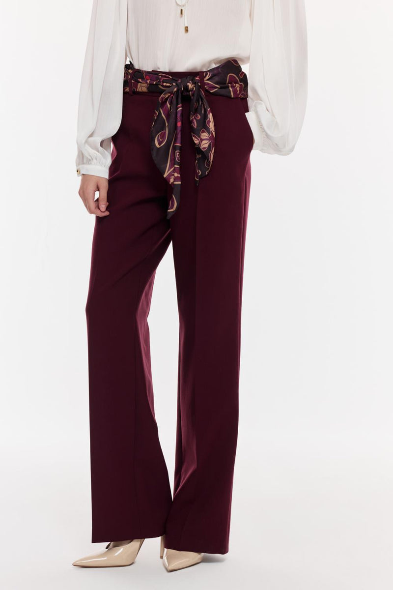 Kuşak Detaylı Dökümlü Pantolon BORDO