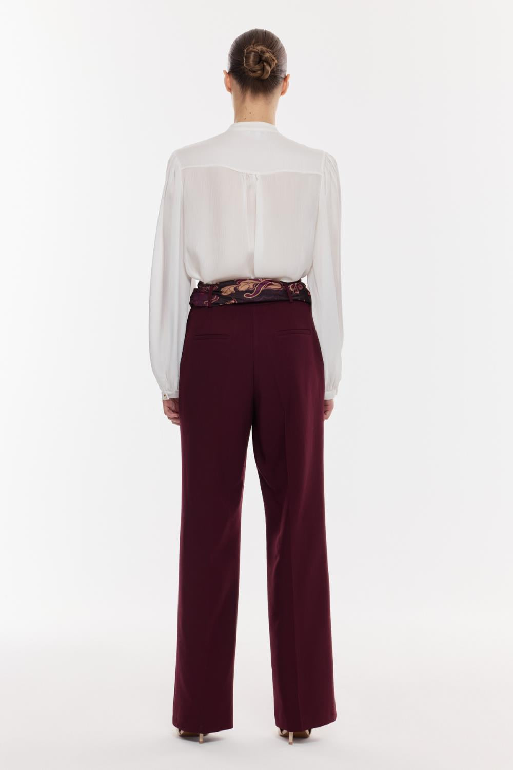 Kuşak Detaylı Dökümlü Pantolon BORDO