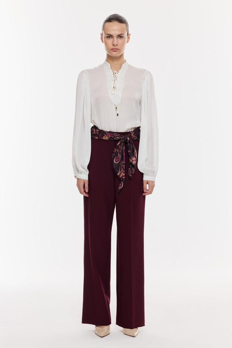 Kuşak Detaylı Dökümlü Pantolon BORDO