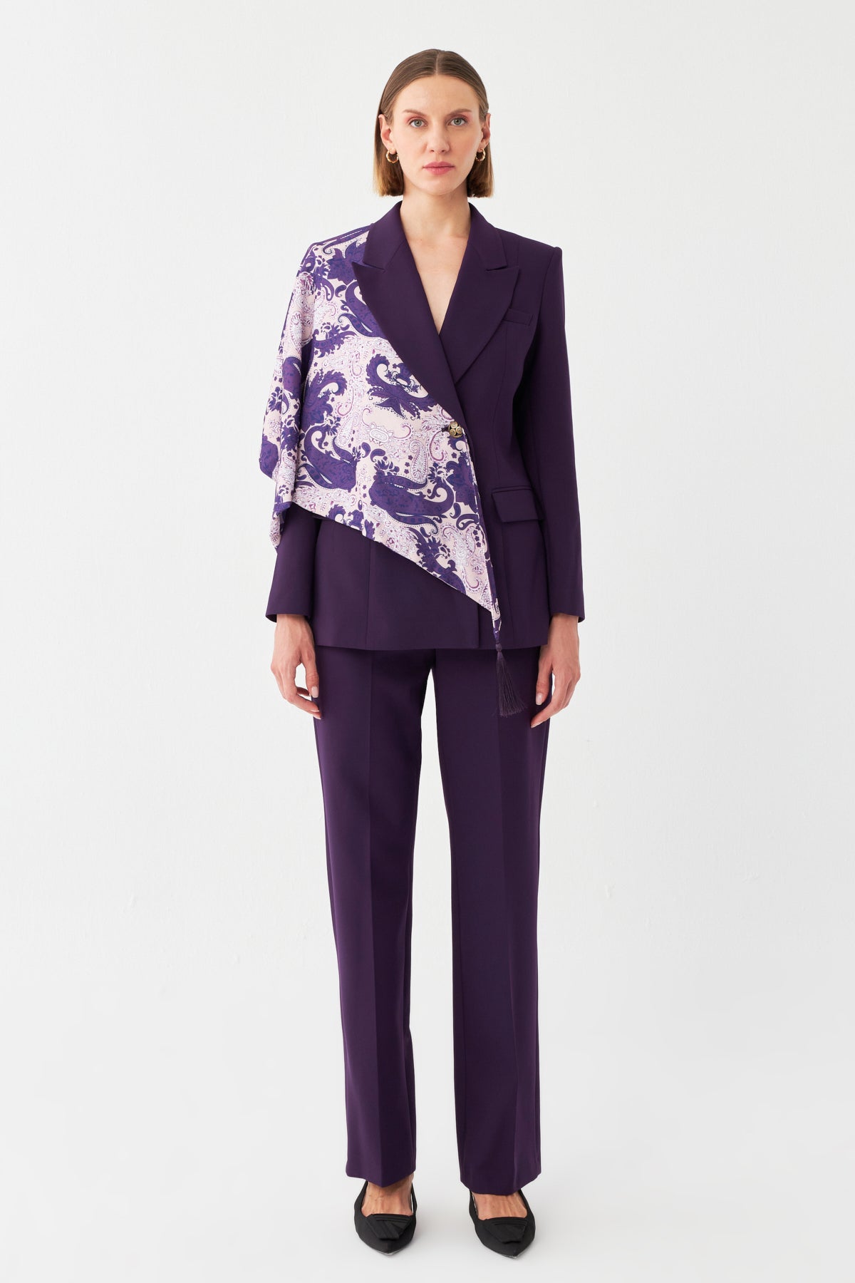 Desen Detaylı Mor Blazer Takım