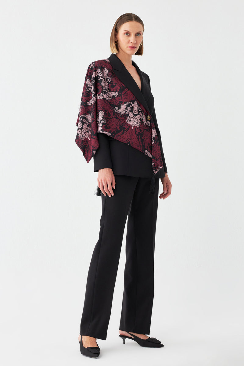 Desen Detaylı Siyah Blazer Takım