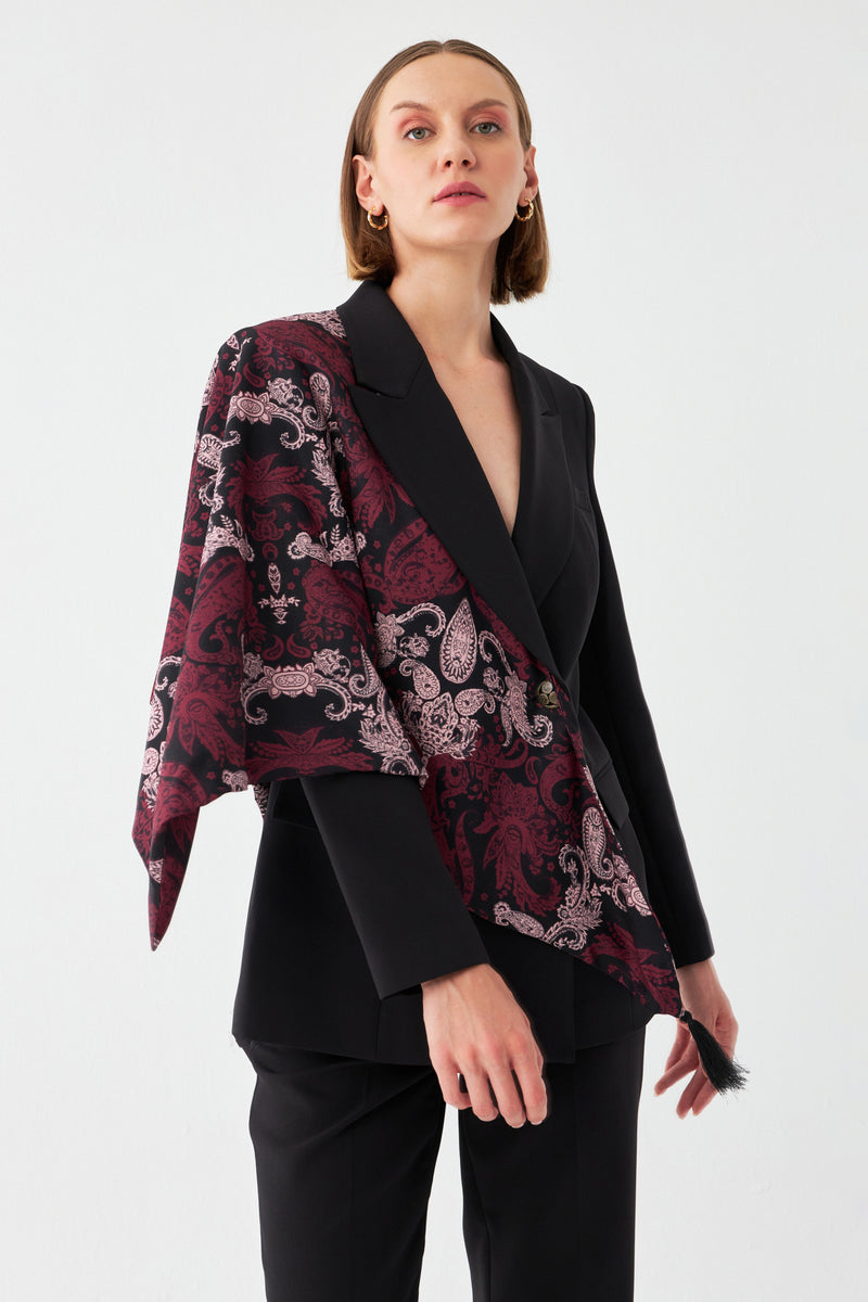 Desen Detaylı Siyah Blazer Takım
