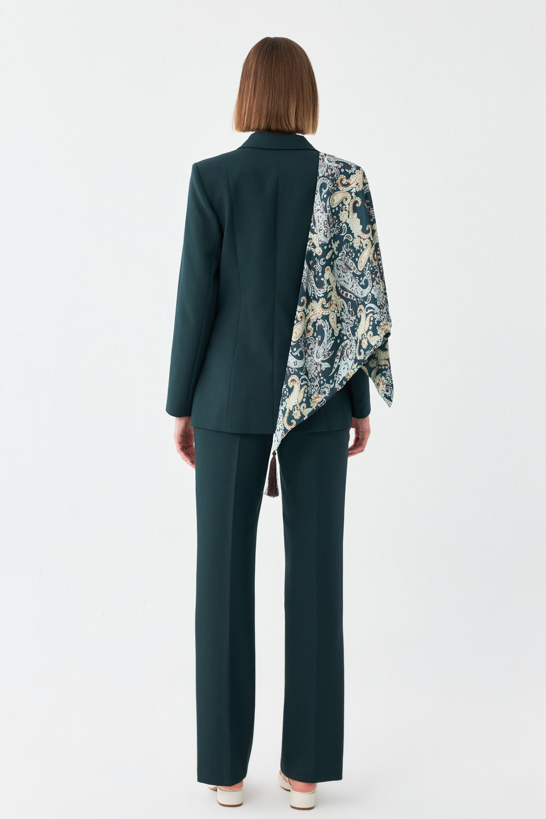 Desen Detaylı Yeşil Blazer Takım