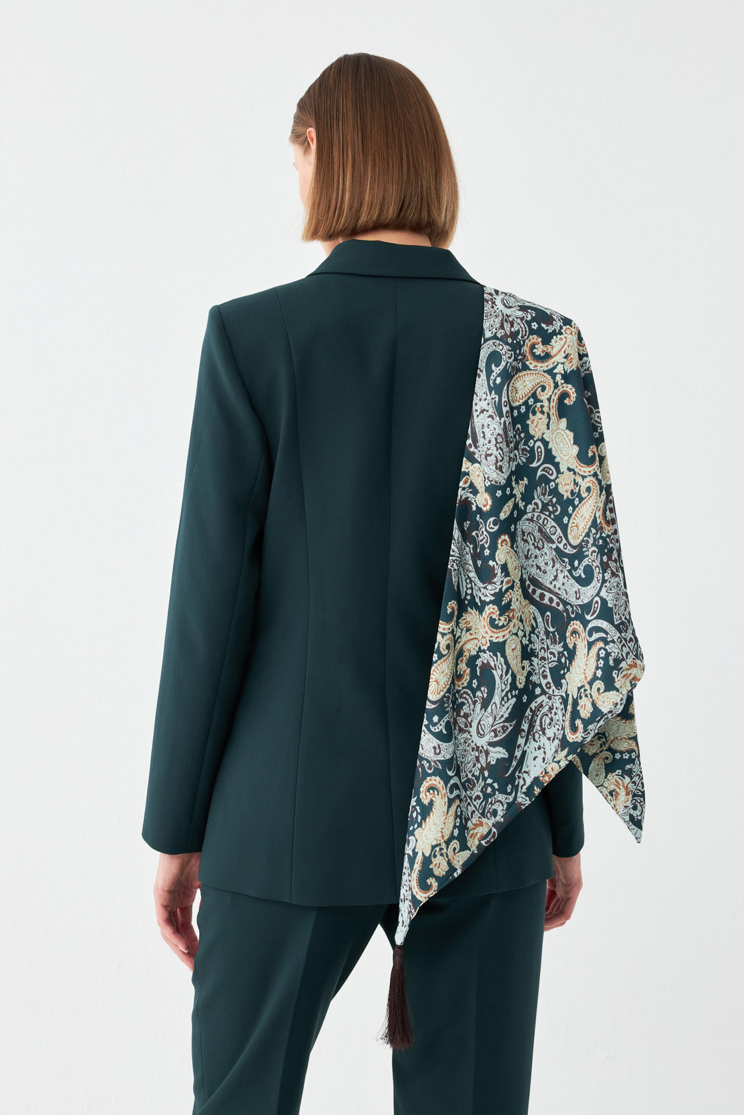 Desen Detaylı Yeşil Blazer Takım