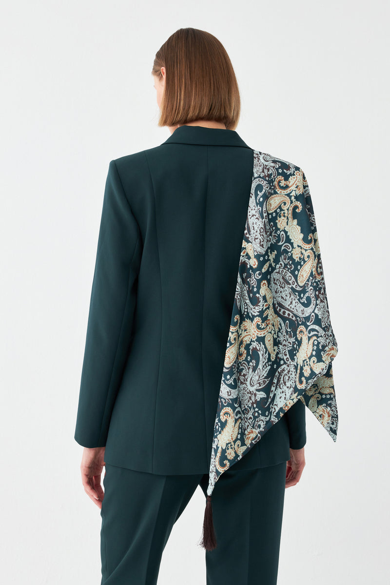 Desen Detaylı Yeşil Blazer Takım