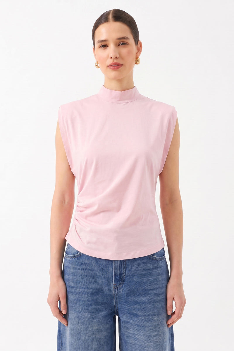 Dar Kesim Boğazlı Kısa Kollu Bluz PEMBE