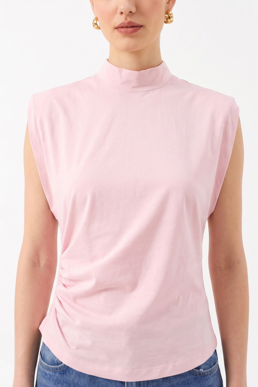 Dar Kesim Boğazlı Kısa Kollu Bluz PEMBE