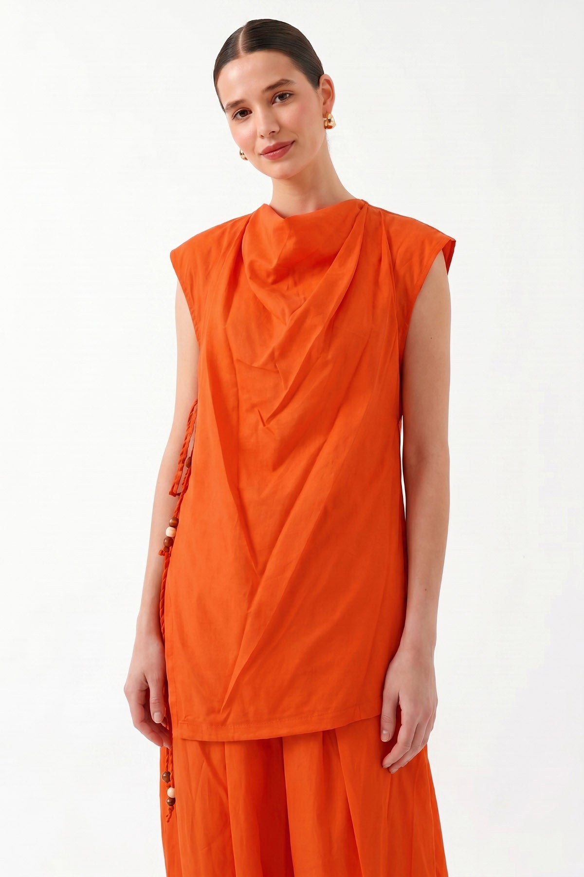 Oversize Degaje Yaka Kolsuz Bluz - Coral