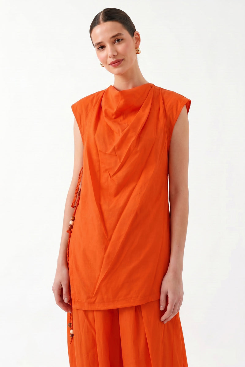 Oversize Degaje Yaka Kolsuz Bluz - Coral