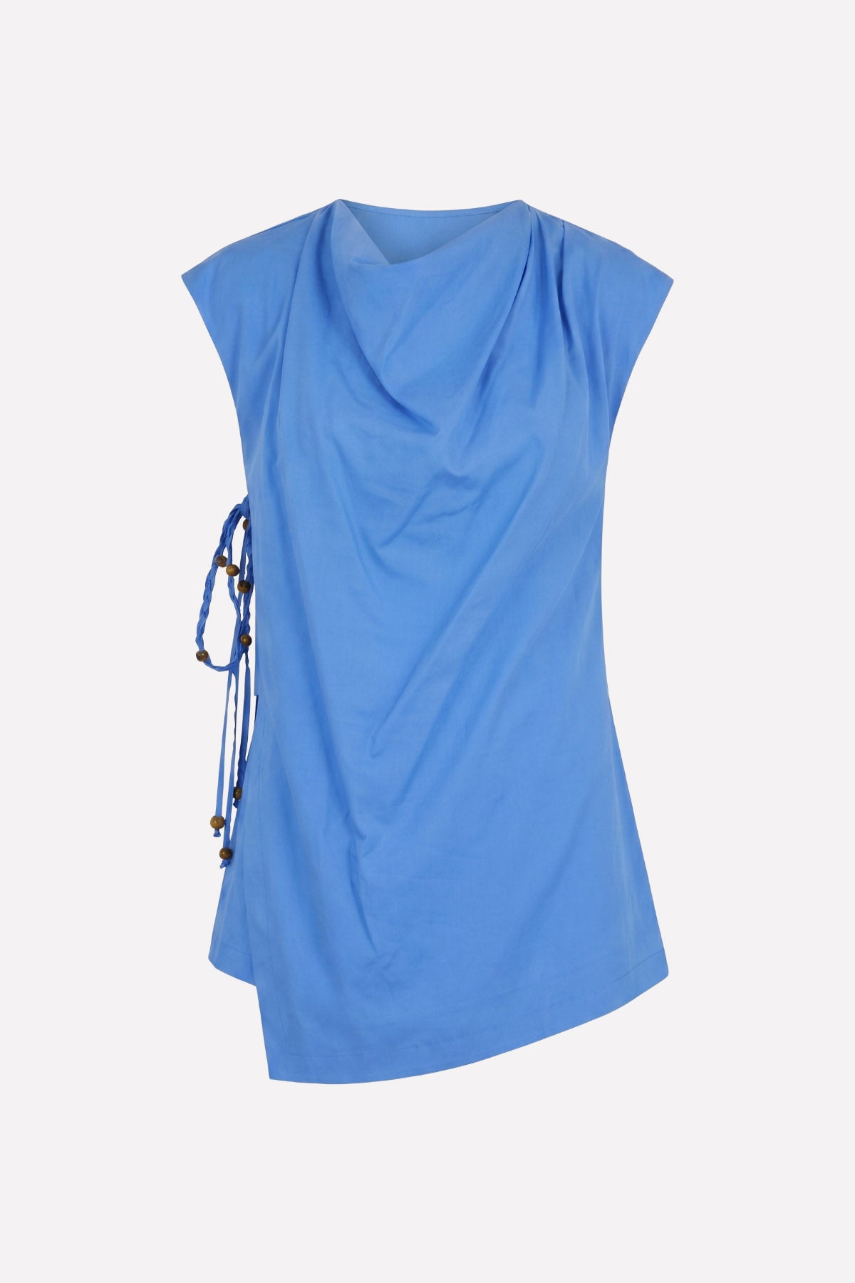 Oversize Degaje Yaka Kolsuz Bluz - Mavi