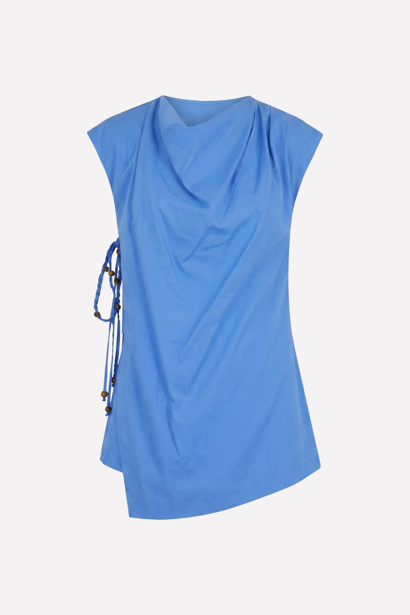 Oversize Degaje Yaka Kolsuz Bluz - Mavi