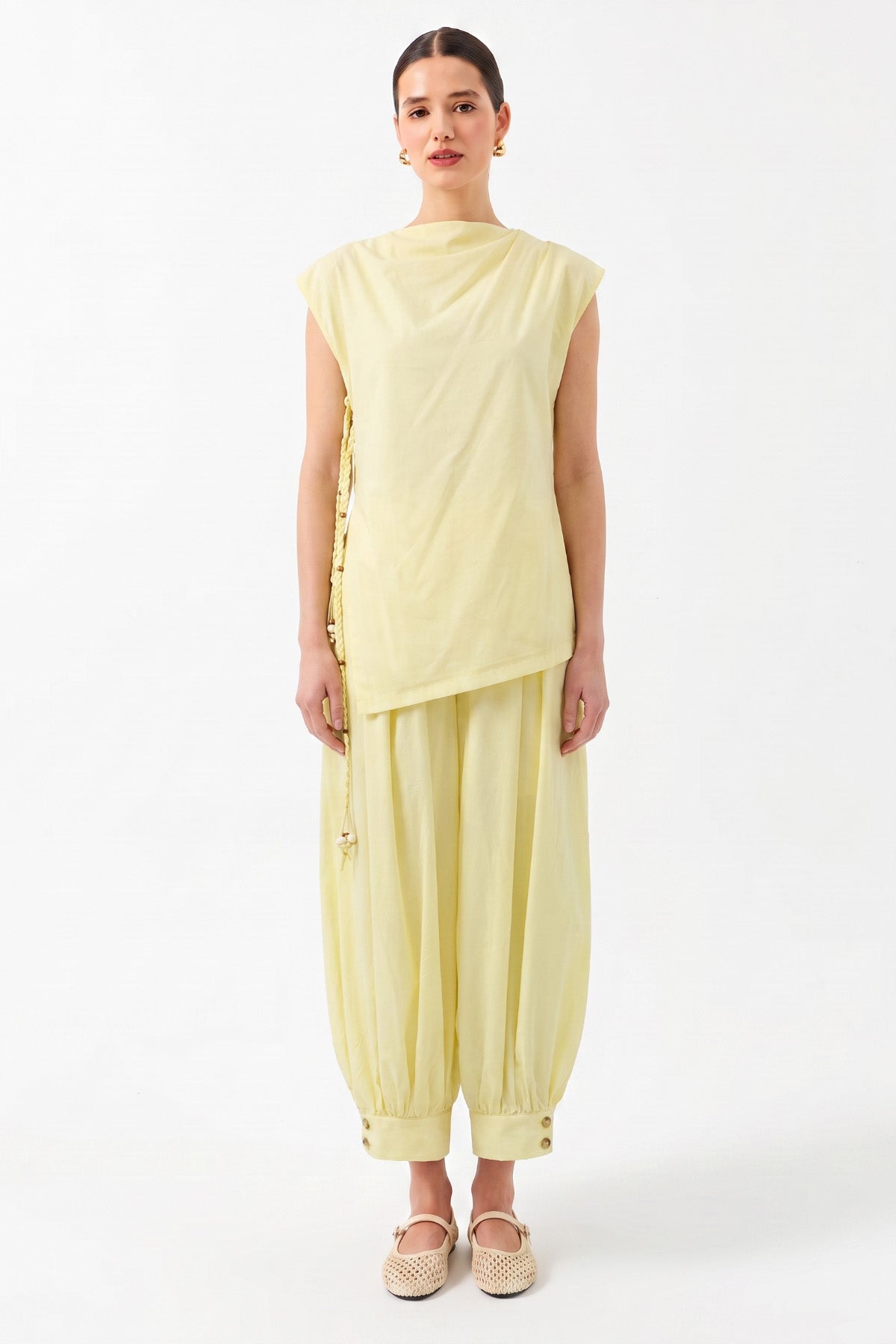 Oversize Degaje Yaka Kolsuz Bluz SARI