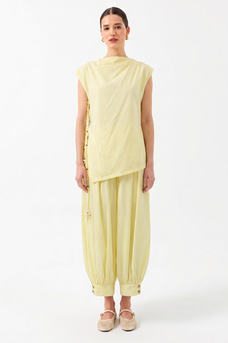 Oversize Degaje Yaka Kolsuz Bluz SARI