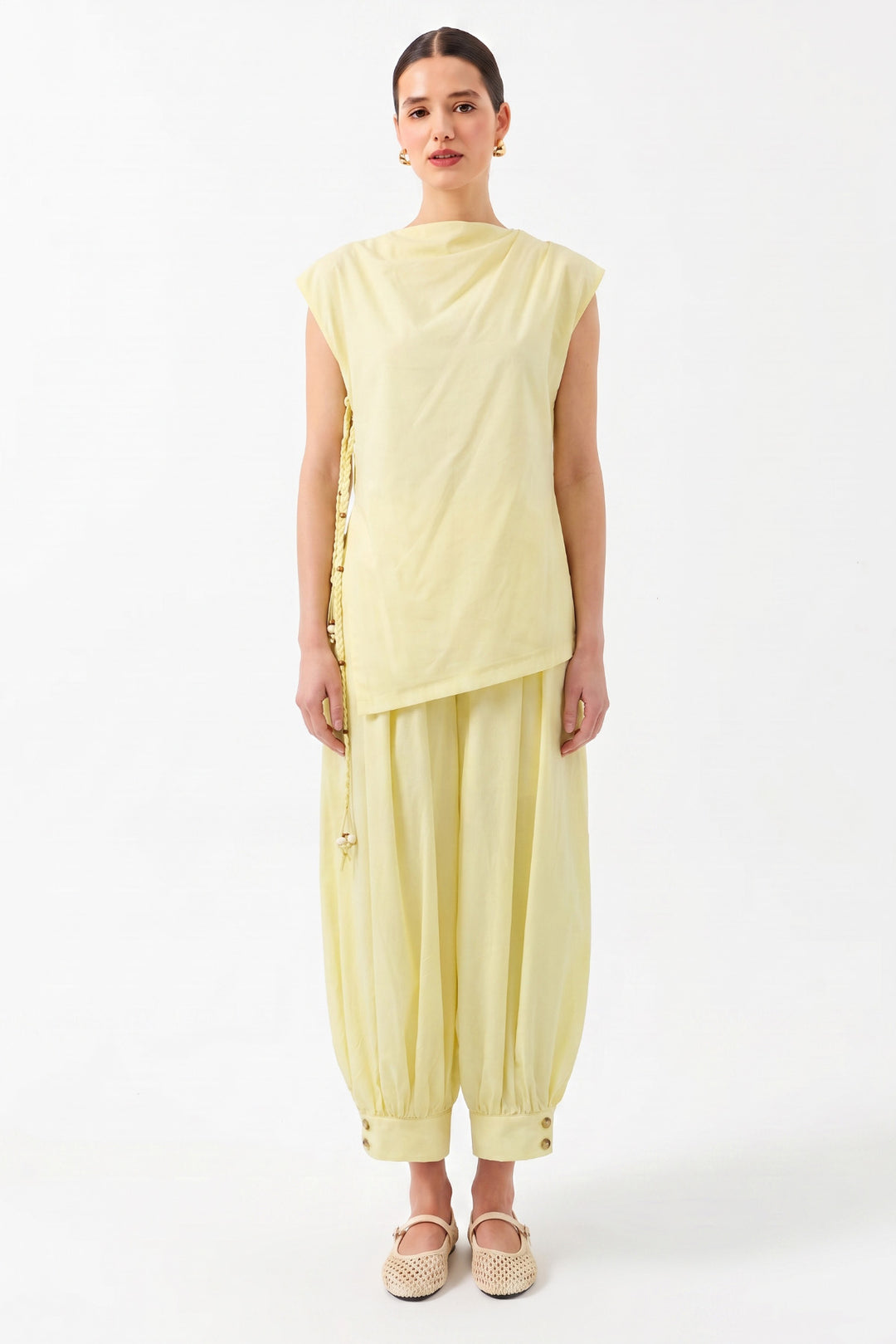 Oversize Degaje Yaka Kolsuz Bluz SARI