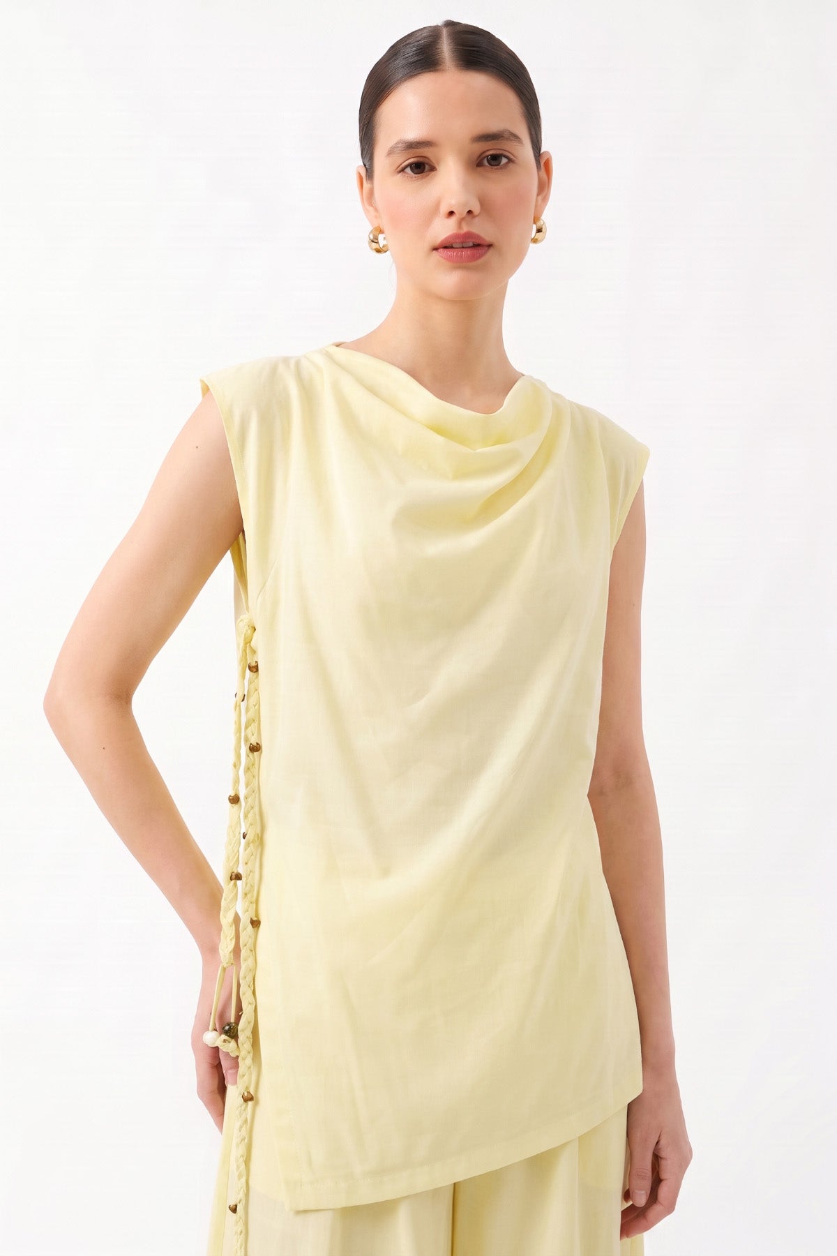 Oversize Degaje Yaka Kolsuz Bluz SARI