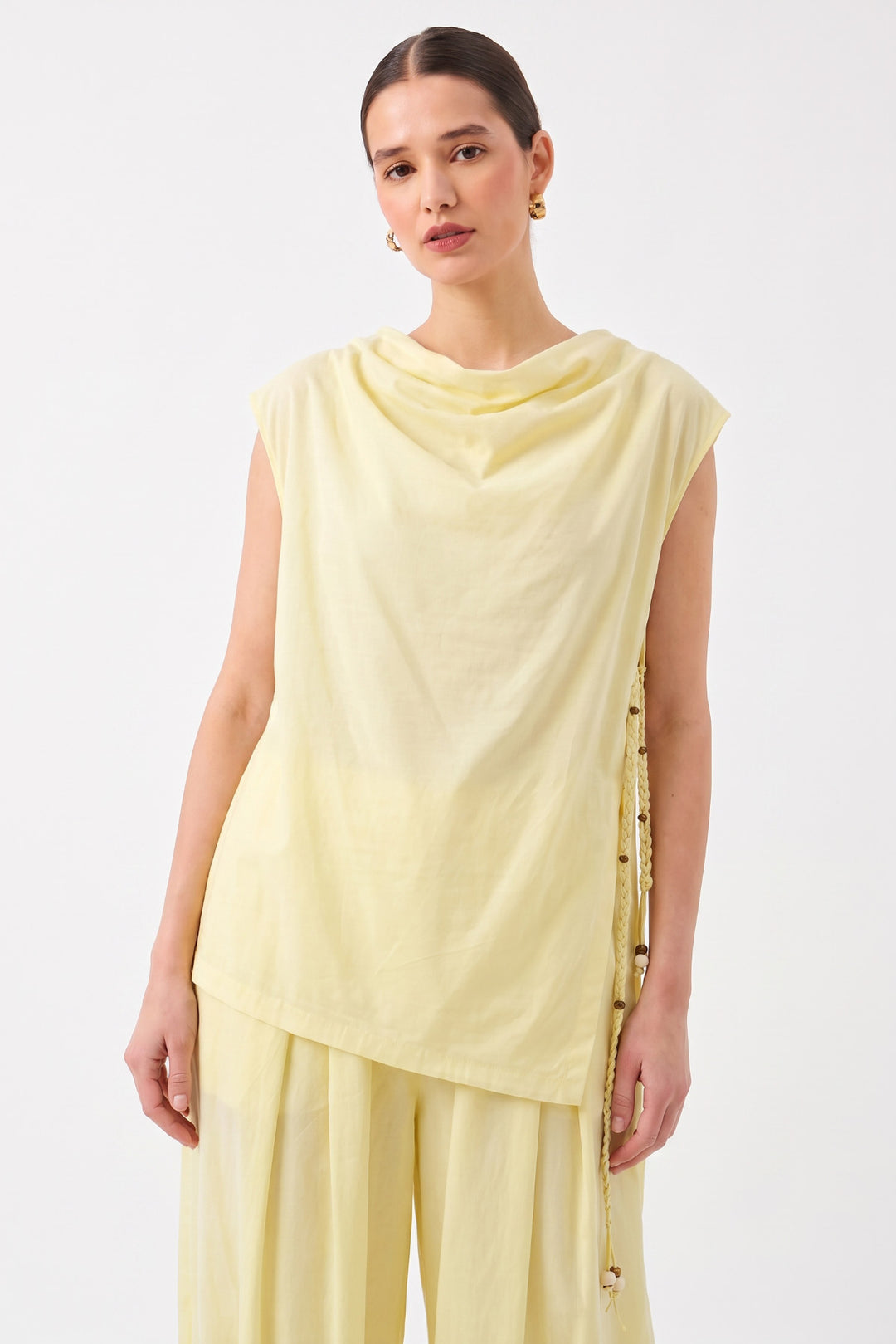 Oversize Degaje Yaka Kolsuz Bluz SARI