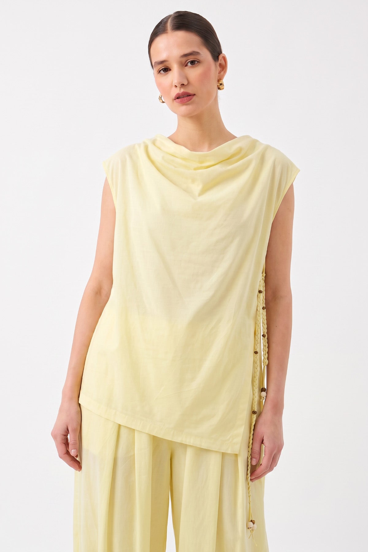 Oversize Degaje Yaka Kolsuz Bluz SARI