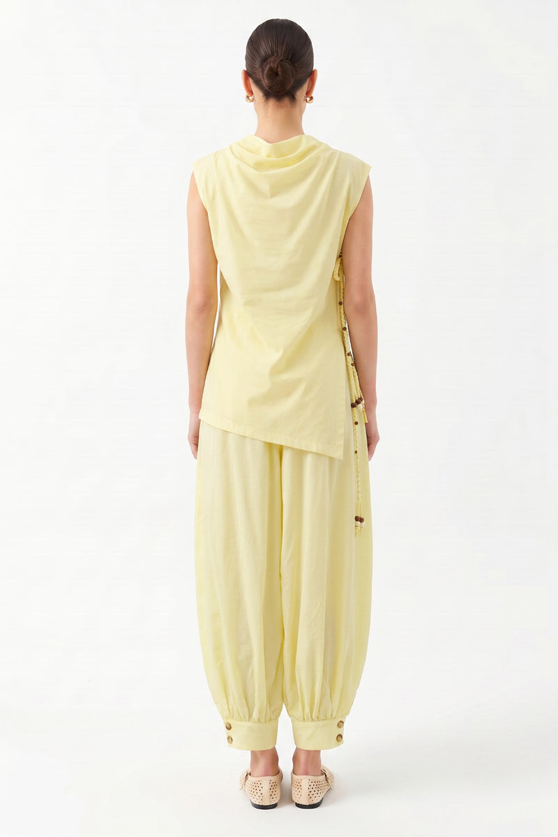 Oversize Degaje Yaka Kolsuz Bluz SARI