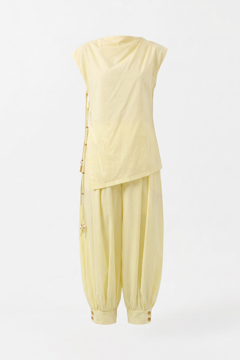 Oversize Degaje Yaka Kolsuz Bluz SARI