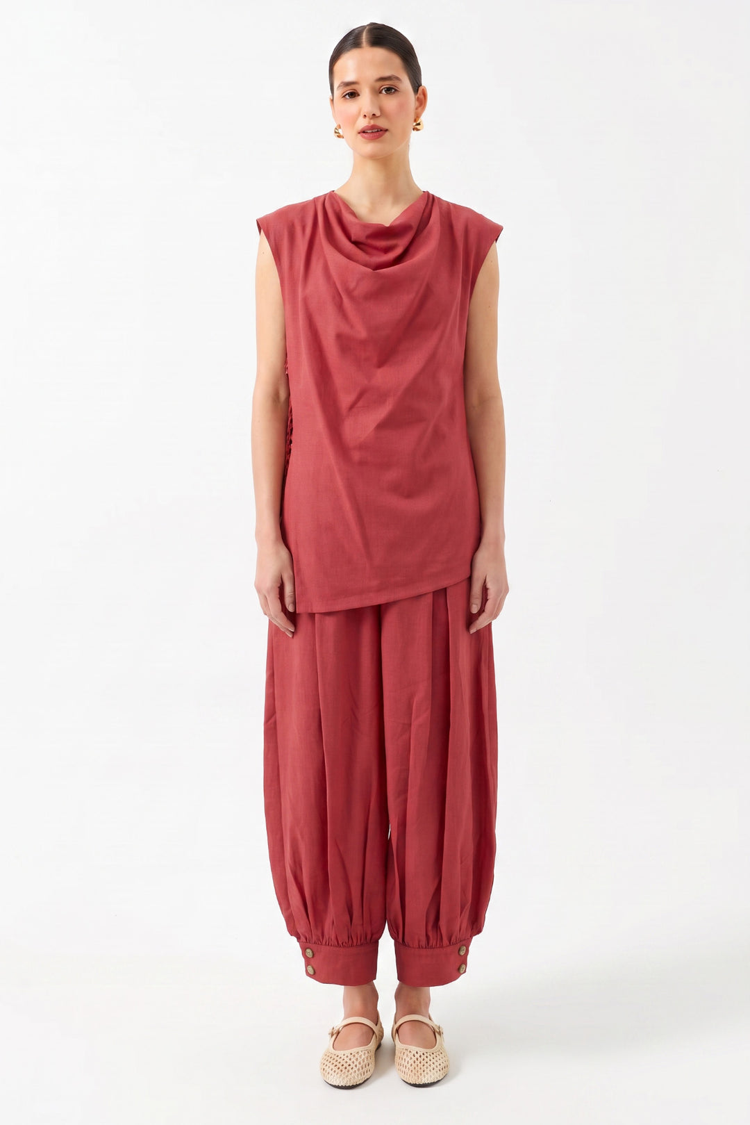Oversize Degaje Yaka Kolsuz Bluz VİŞNE