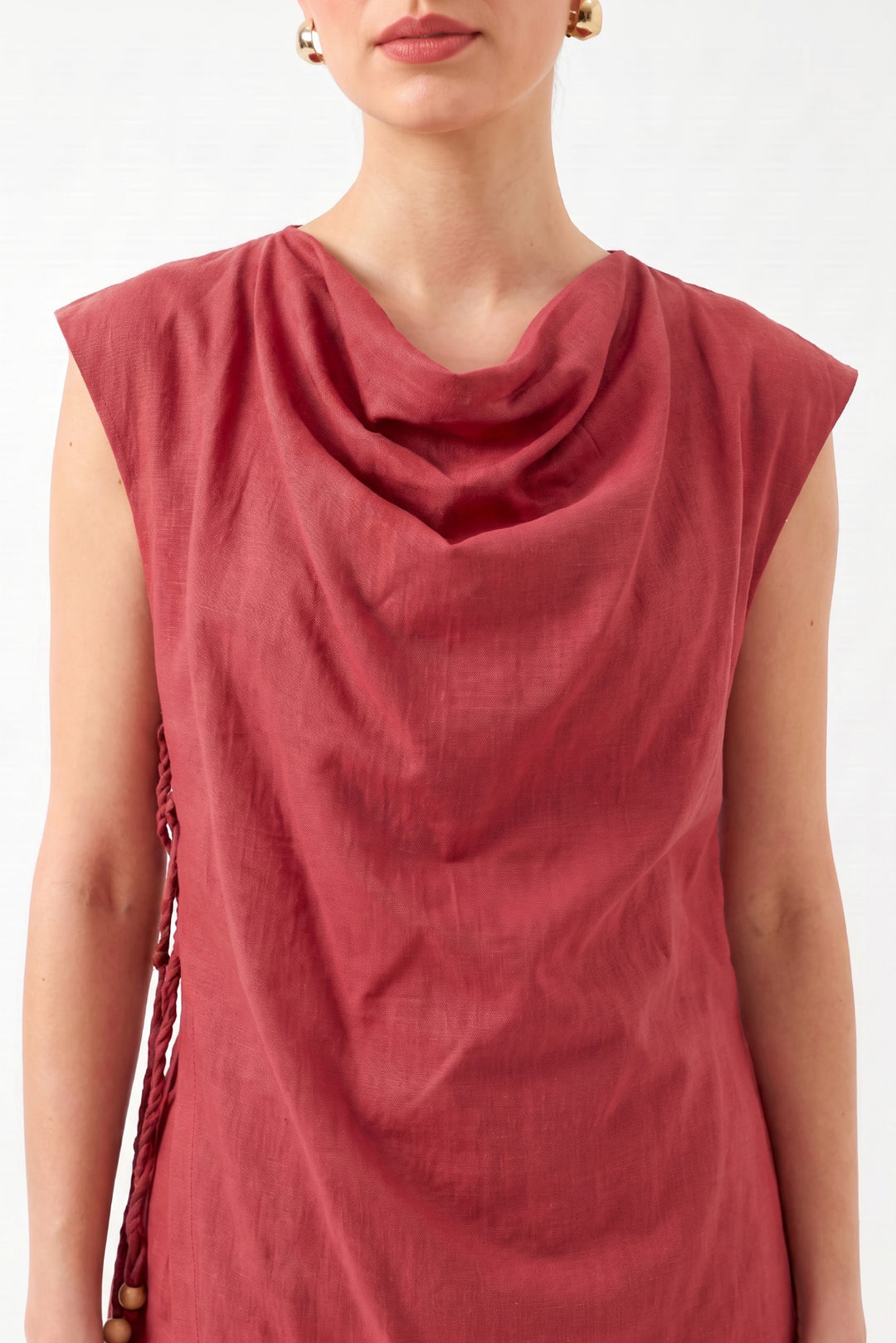 Oversize Degaje Yaka Kolsuz Bluz VİŞNE