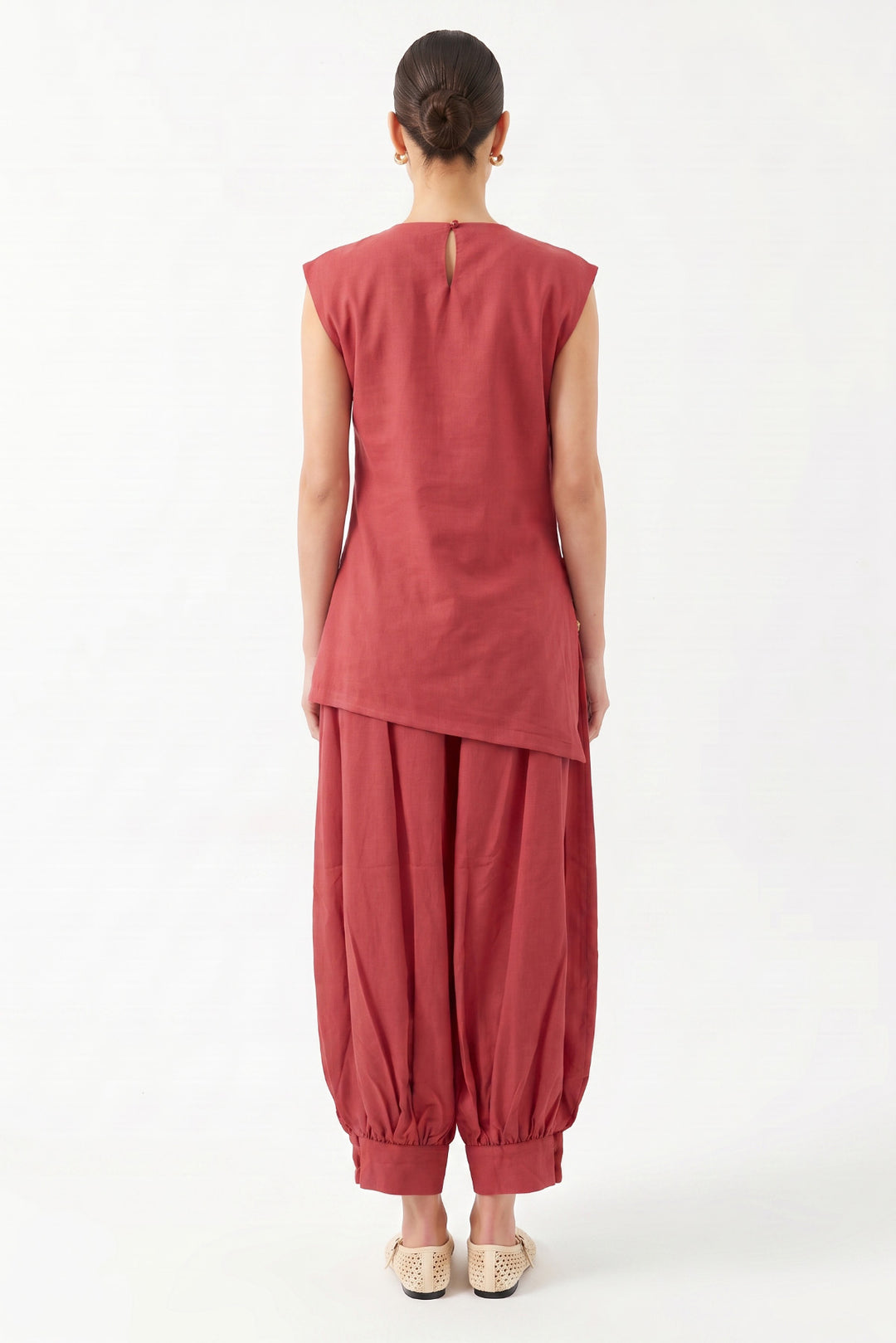 Oversize Degaje Yaka Kolsuz Bluz VİŞNE