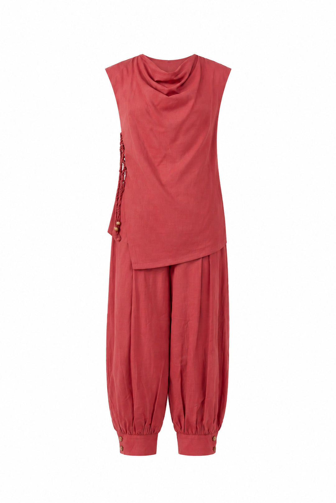 Oversize Degaje Yaka Kolsuz Bluz VİŞNE