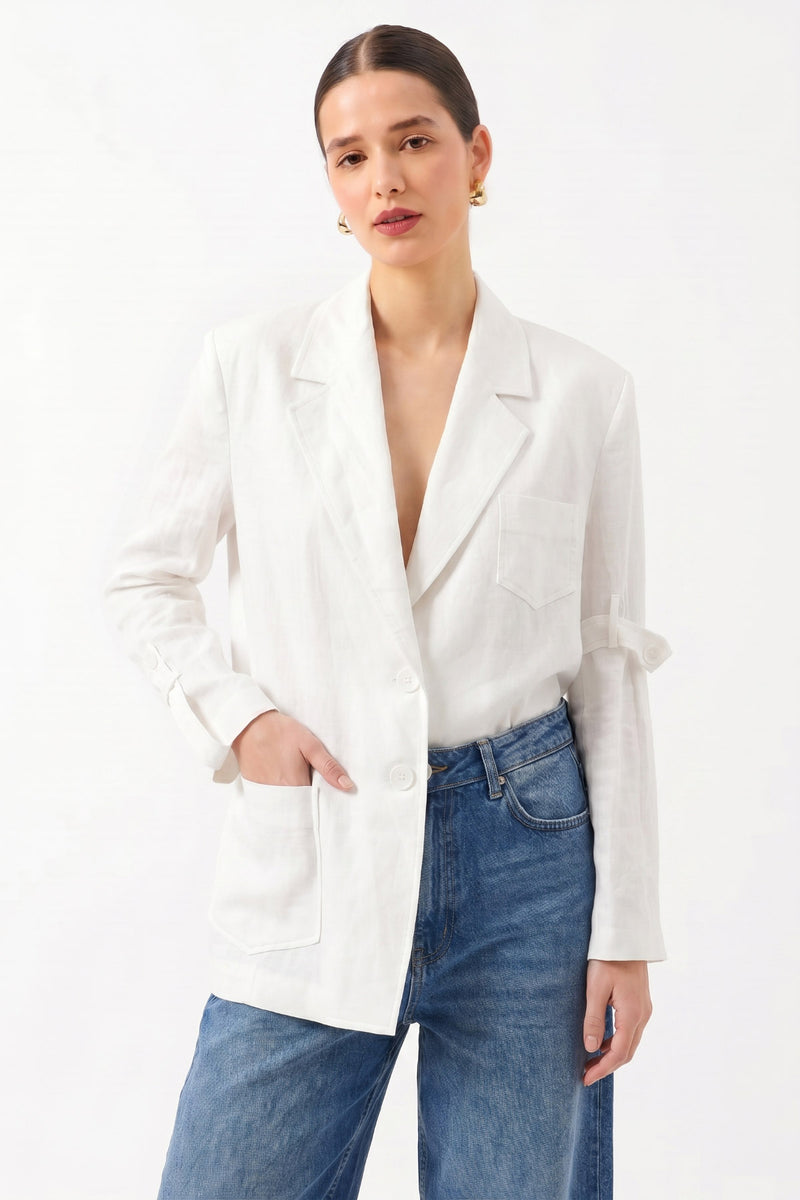 Oversize Uzun Kollu Ceket BEYAZ