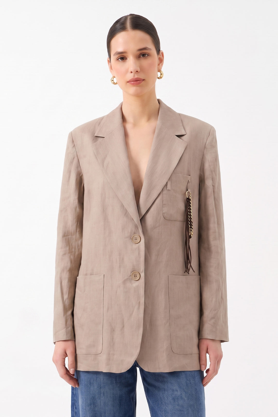 Oversize Uzun Kollu Ceket - Bej