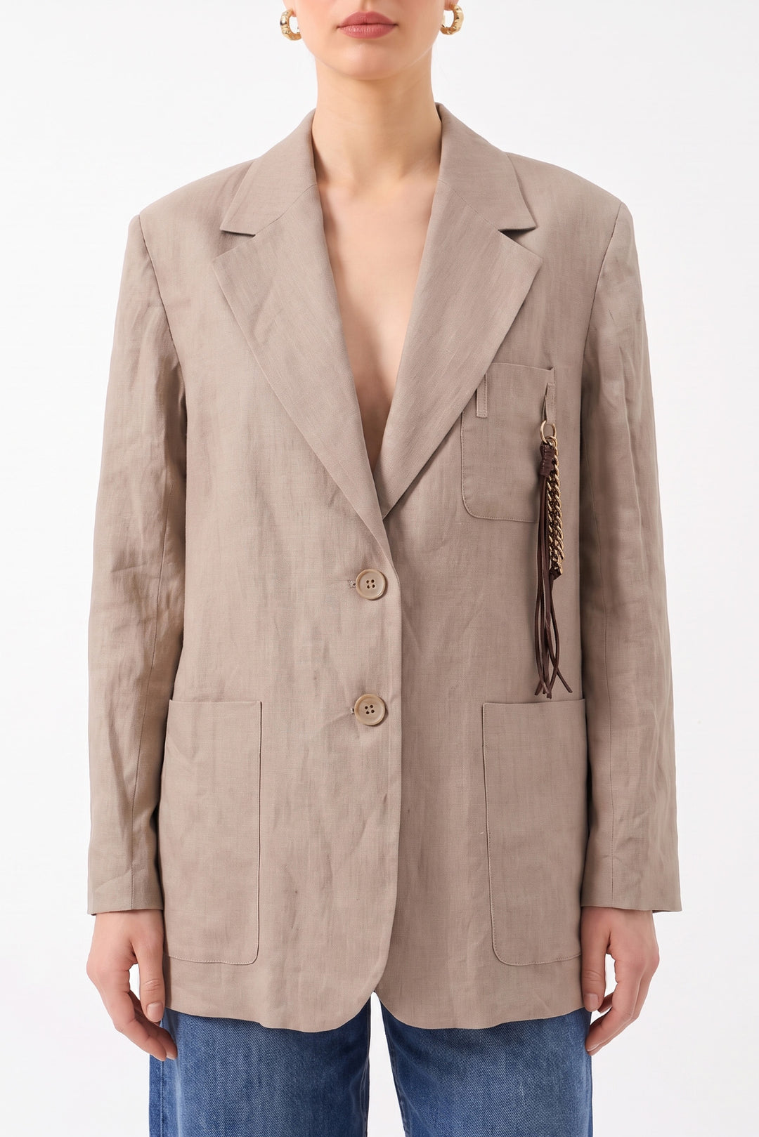 Oversize Uzun Kollu Ceket - Bej