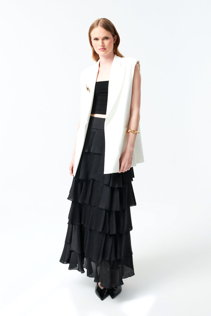 Volanlı Uzun Etek - Siyah