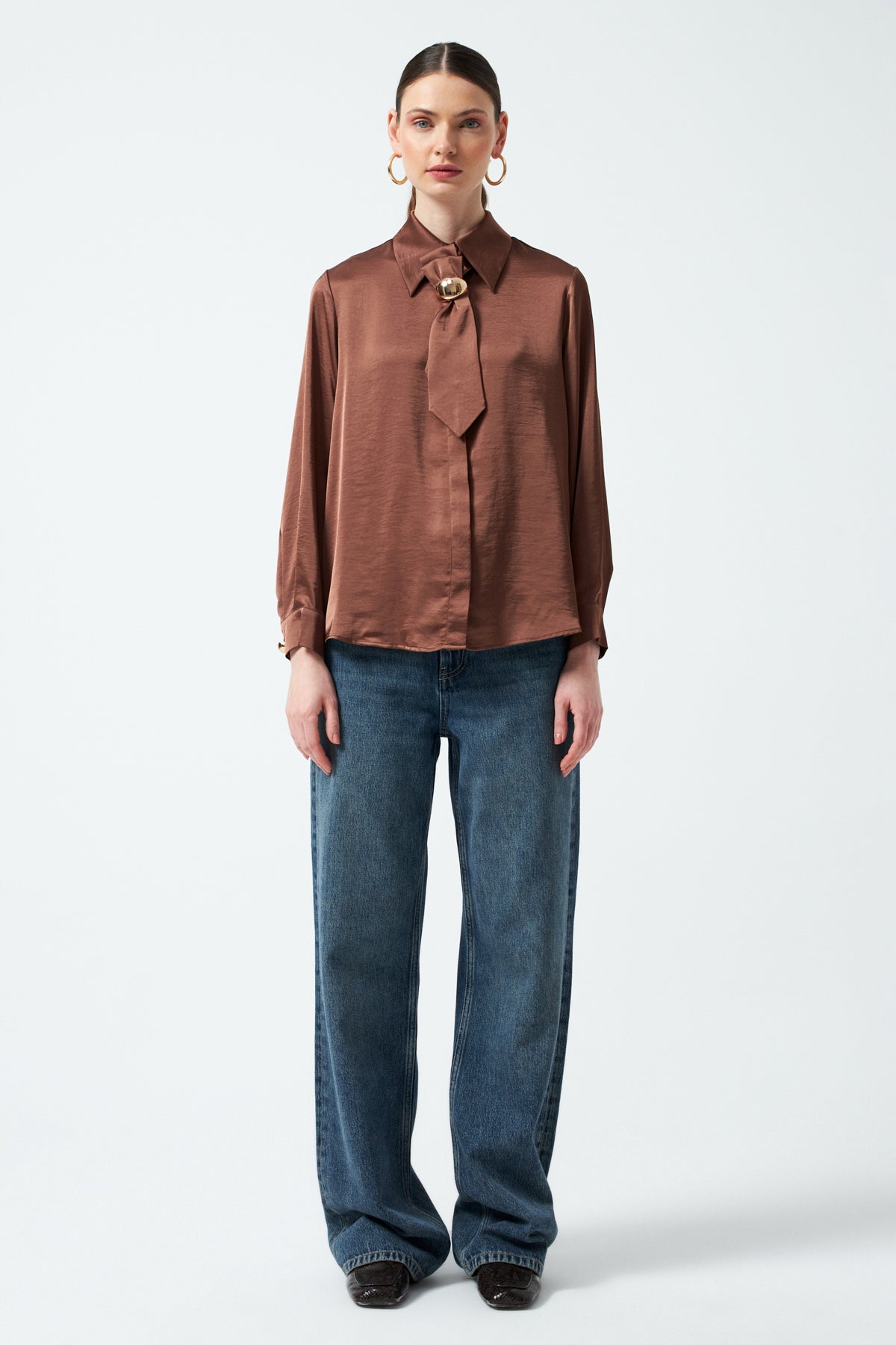 Toka Detaylı Gömlek - Kahverengi