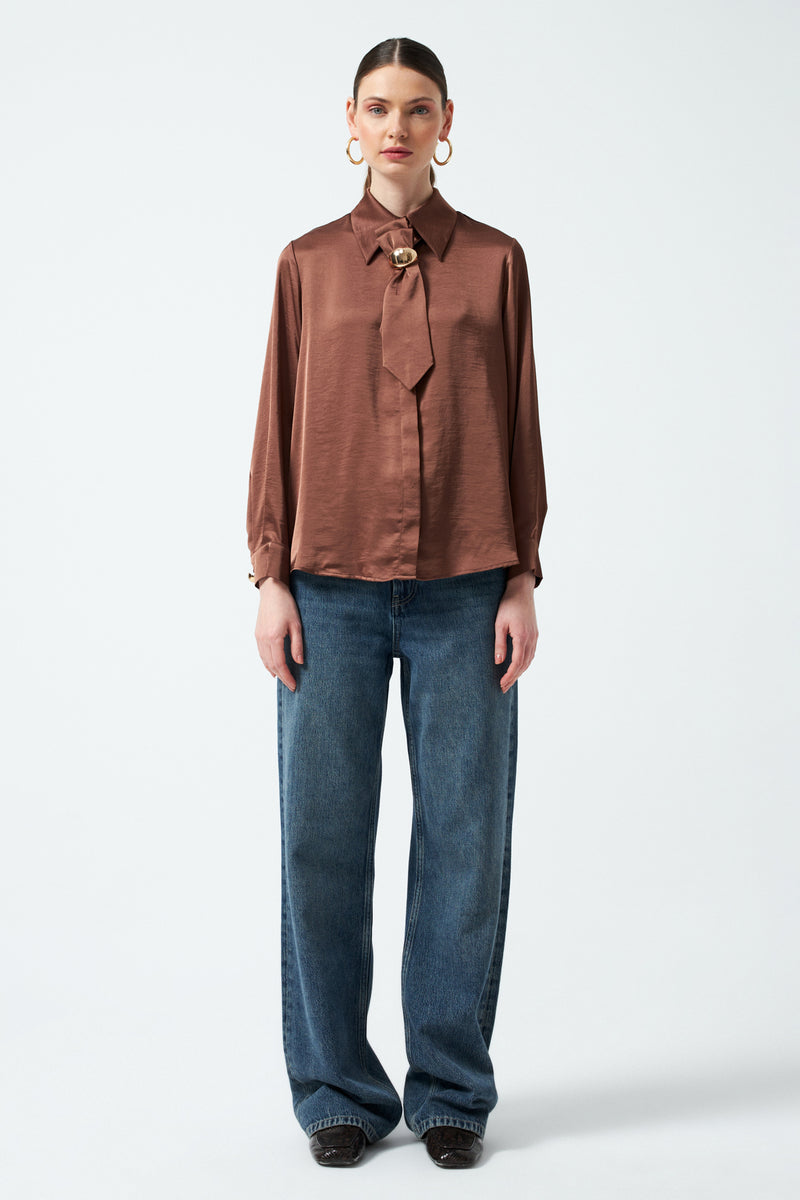 Toka Detaylı Gömlek - Kahverengi