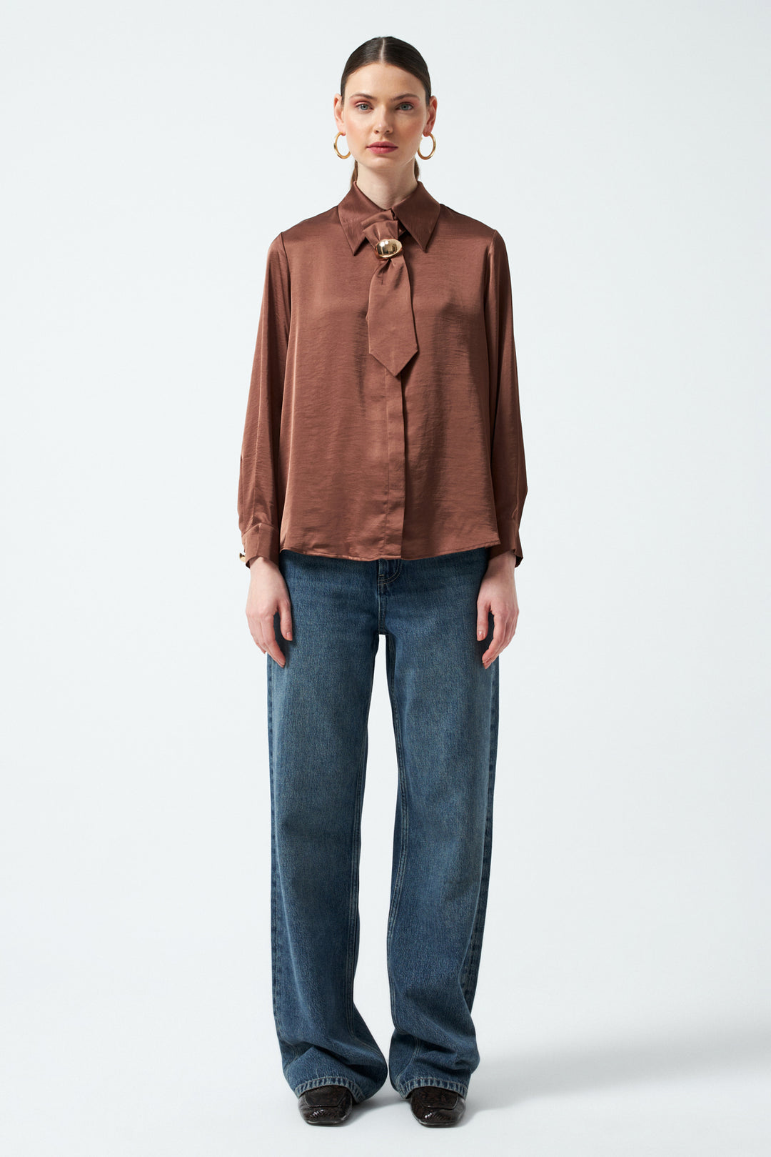 Toka Detaylı Gömlek - Kahverengi