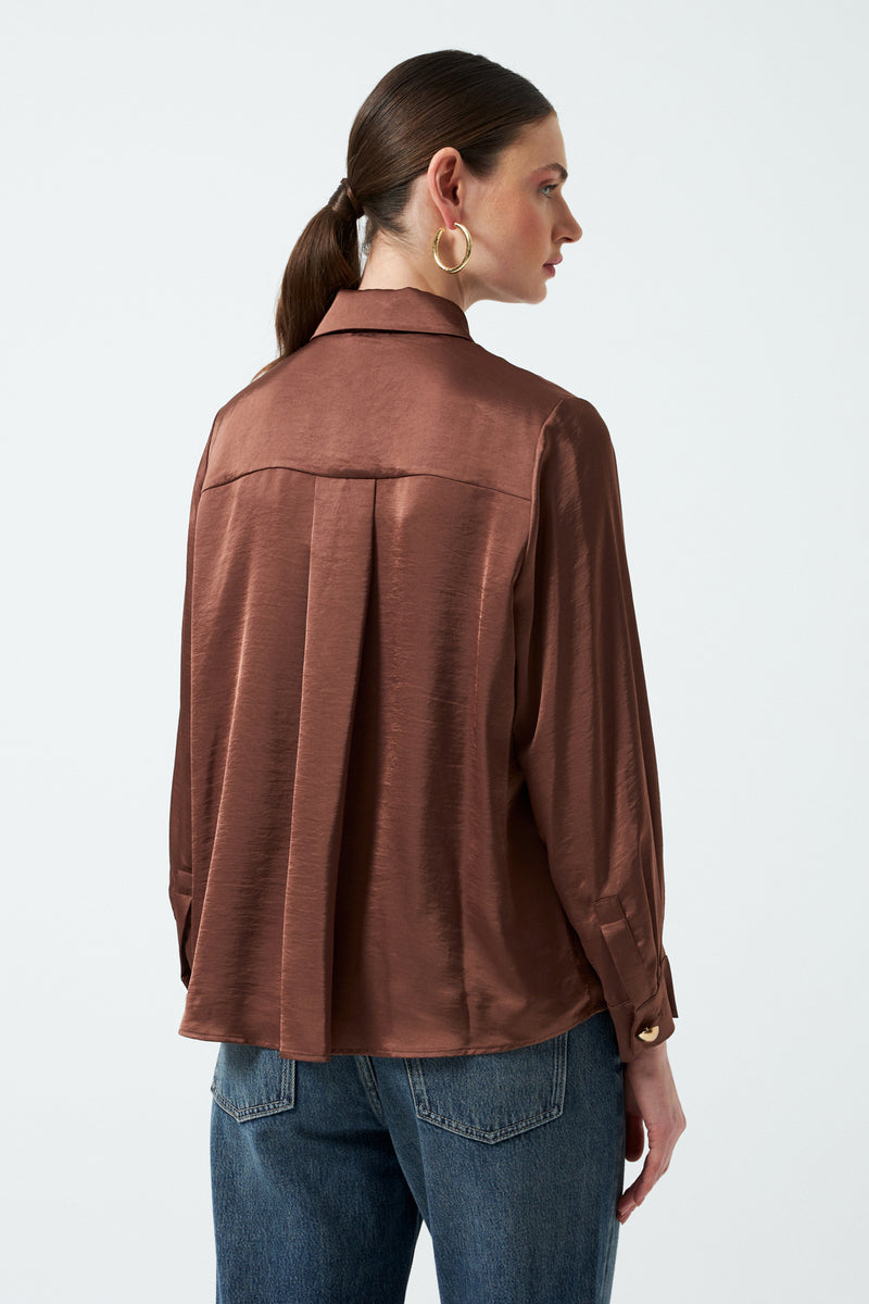Toka Detaylı Gömlek - Kahverengi