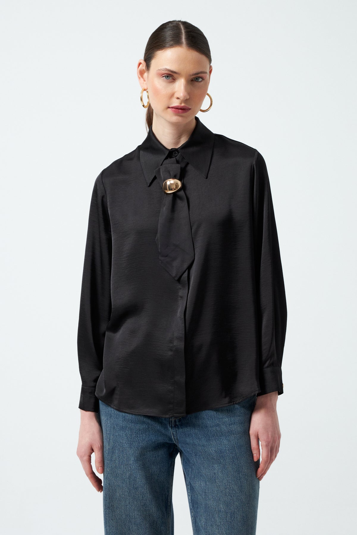 Toka Detaylı Gömlek - Siyah